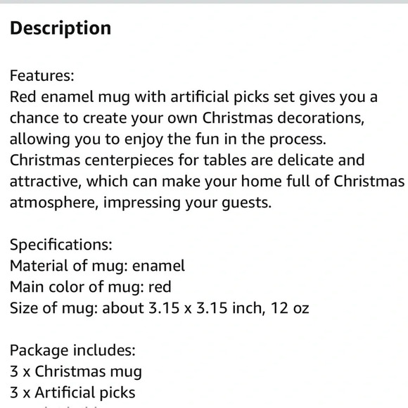 Hushee 3 Pcs Christmas Enamel Coffee Mugs 12oz Artificial Red Berry Pine 🌲 - Picture 9 of 11